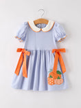 Load image into Gallery viewer, Fall Thanksgiving and Halloween Lapel Stripe Pumpkin Applique Bow Girls Dress
