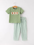 Load image into Gallery viewer, Fall Thanksgiving Chicken Smock Embroidered Green Plaid Boys 'Set
