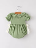 Load image into Gallery viewer, Fall Thanksgiving Chicken Smock Embroidered Green  Baby Girl Romper
