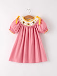 Load image into Gallery viewer, Fall Thanksgiving Turkey Leaf Embroidery Smocking Bow Girls Dress
