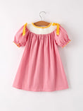 Load image into Gallery viewer, Fall Thanksgiving Turkey Leaf Embroidery Smocking Bow Girls Dress
