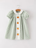 Load image into Gallery viewer, Fall Halloween & Thanksgiving Pumpkin Applique Plaid Green Girls Dress
