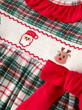 Load image into Gallery viewer, Christmas Embroidery Smocking Bow Plaid Girls Dress
