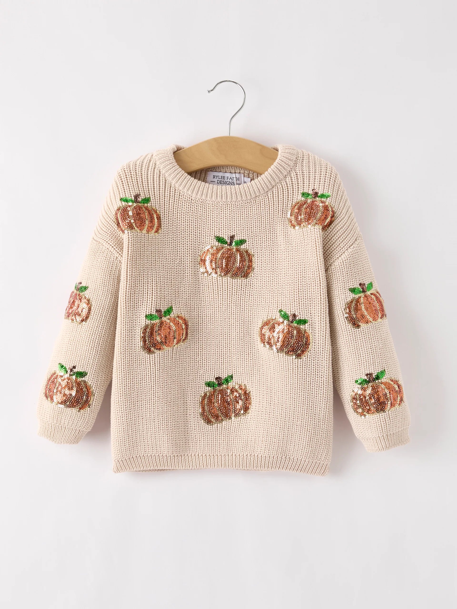 Thanksgiving Pumpkin Sequin Sweater – Beige