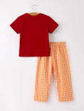 Load image into Gallery viewer, Fall Turkey Embroidered Boy Set – Orange Checkered with Thanksgiving Details

