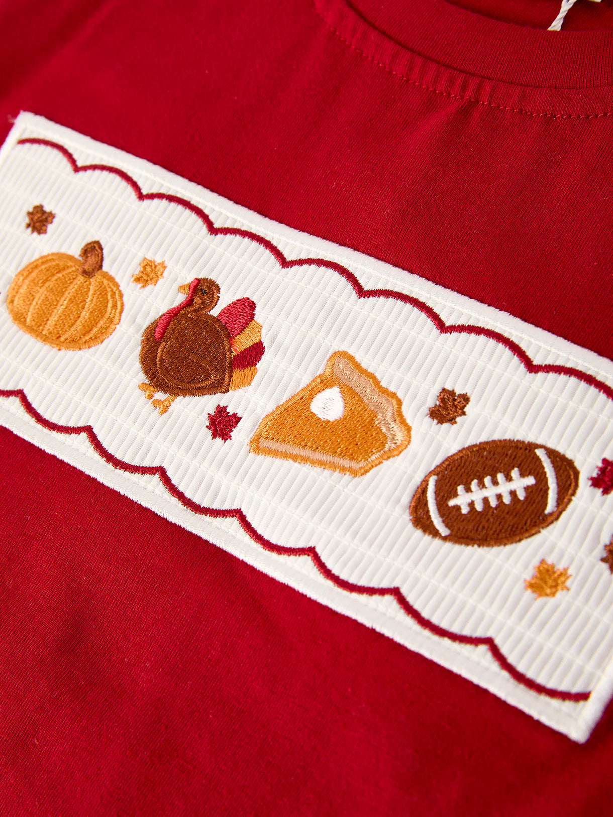 Fall Turkey Embroidered Boy Set – Orange Checkered with Thanksgiving Details