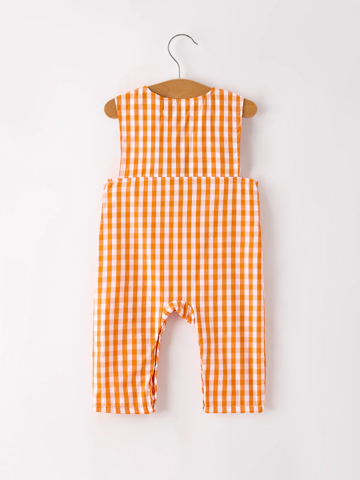 Fall Turkey Embroidered Romper for Baby Boys – Orange Checkered with Thanksgiving Details