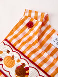 Load image into Gallery viewer, Fall Turkey Embroidered Romper for Baby Boys – Orange Checkered with Thanksgiving Details
