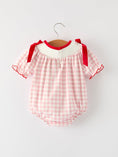 Load image into Gallery viewer, Pink Gingham Christmas Baby Girls Romper: Santa Embroidery with Red Satin Ribbon

