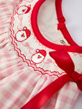 Load image into Gallery viewer, Pink Gingham Christmas Baby Girls Romper: Santa Embroidery with Red Satin Ribbon
