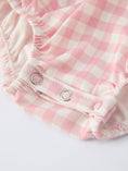 Load image into Gallery viewer, Pink Gingham Christmas Baby Girls Romper: Santa Embroidery with Red Satin Ribbon
