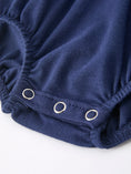Load image into Gallery viewer, Christmas Holiday Celebration Baby Girls Romper: Navy with Santa Sleigh
