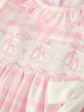 Load image into Gallery viewer, Pink Plaid Ruffle Ballet Shoe Embroidery Long Sleeve Dress
