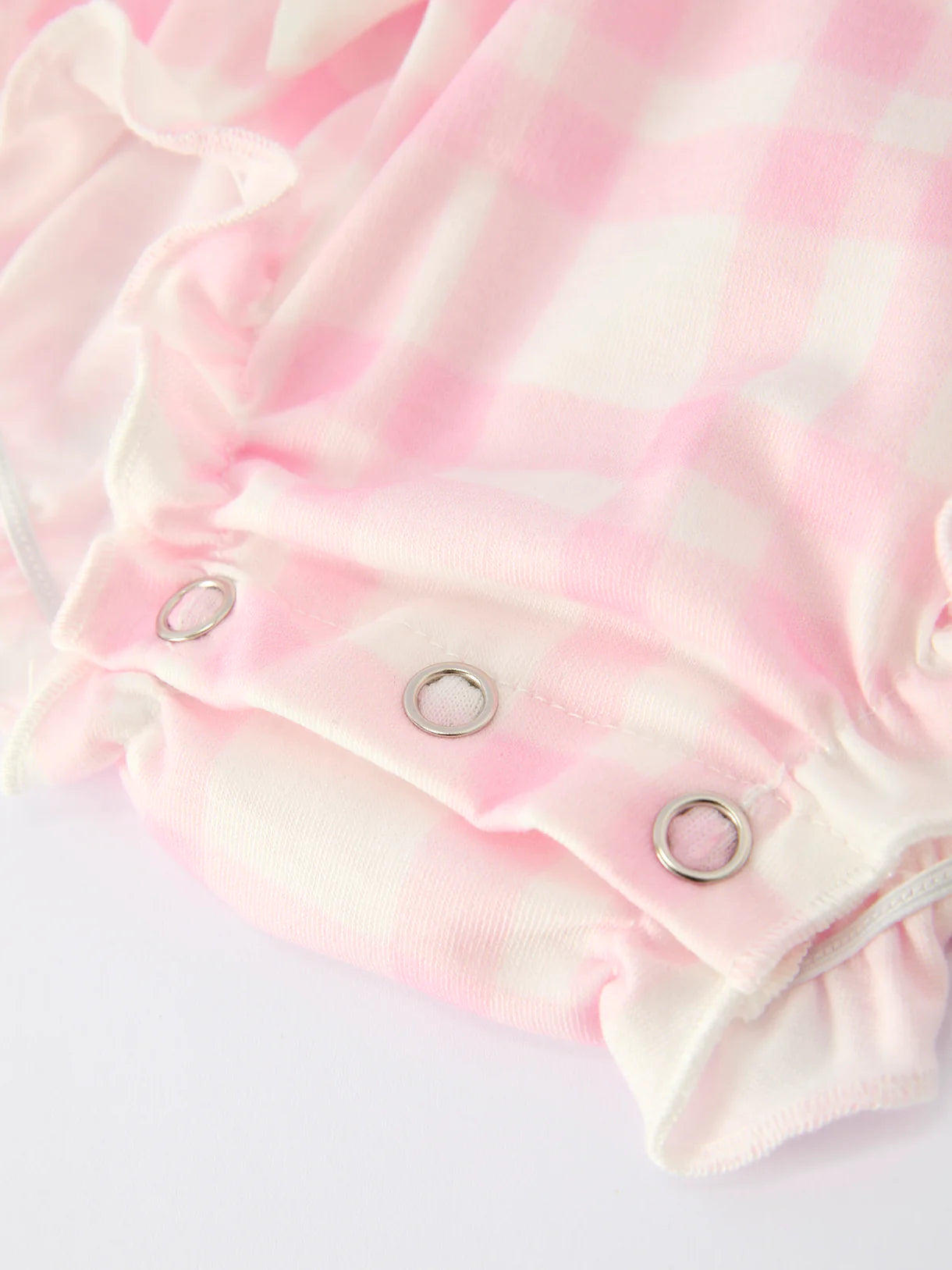 Pink Plaid Ruffle Ballet Shoe Embroidery Long Sleeve Romper