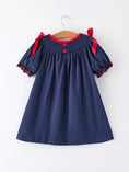 Load image into Gallery viewer, Christmas  Holiday Celebration Dress: Navy with Santa Sleigh
