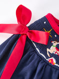 Load image into Gallery viewer, Christmas  Holiday Celebration Dress: Navy with Santa Sleigh
