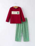 Load image into Gallery viewer, Christmas Tree Dog Smocking Embroidered  Plaid Boys Set
