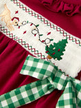 Load image into Gallery viewer, Christmas Embroidered Baby Girls Romper with Green Plaid Bow
