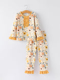 Load image into Gallery viewer, Fall Floral Print Girls Pajamas Set with Ruffle Details
