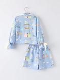 Load image into Gallery viewer, Blue Christmas Nativity Pattern Girls Pajamas Set
