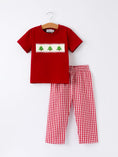 Load image into Gallery viewer, Christmas Smocking Embroidered Christmas Tree Plaid Boys Set

