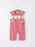 Load image into Gallery viewer, Christmas Smocking Embroidered Christmas Tree Plaid Plaid Baby Boy Romper
