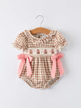 Load image into Gallery viewer, Christmas Vintage-Style Plaid Embroidered Gingerbread and Bows Girls Romper
