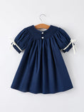 Load image into Gallery viewer, Christmas Navy Blue Nativity Smocking Embroidered Dress
