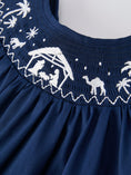 Load image into Gallery viewer, Christmas Navy Blue Nativity Smocking Embroidered Dress

