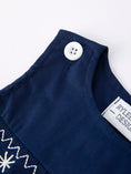 Load image into Gallery viewer, Christmas Navy Blue Nativity Smocking Embroidered Baby Boy Romper
