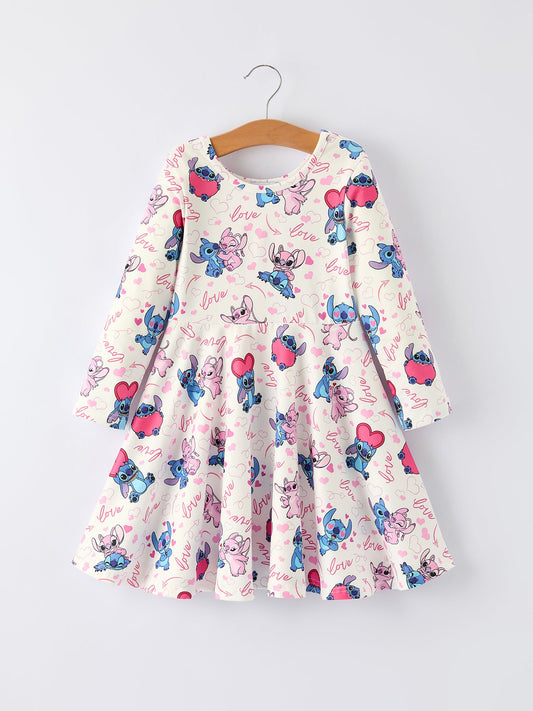Valentine Character Love Print Dress for Toddler Girls
