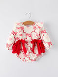 Load image into Gallery viewer, Girls Valentine Romper with Heart Print and Bowknot Design
