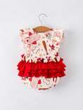 Load image into Gallery viewer, Baby Girl Romper with Red Bows Baseball Print
