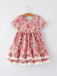 Load image into Gallery viewer, Fall Sweet Floral Pattern Dress with Pockets and Ruffle Hem for Girls
