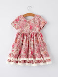 Load image into Gallery viewer, Fall Sweet Floral Pattern Dress with Pockets and Ruffle Hem for Girls
