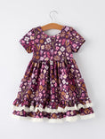 Load image into Gallery viewer, Retro Floral Print Short Sleeve  Girls Dress  with Pockets
