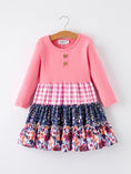 Load image into Gallery viewer, Pink Autumn Patchwork Floral & Plaid Long Sleeve Girls Dress
