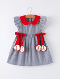 Load image into Gallery viewer, Girls Baseball Team Outfit – Striped Ruffle Sleeve Dress with Ball Design

