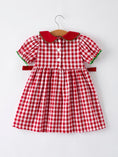 Load image into Gallery viewer, Girls Christmas Outfit – Red Plaid Dress with Tree Bow Accents

