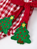 Load image into Gallery viewer, Baby Girls Christmas Outfit – Red Plaid Romper with Tree Bow Accents
