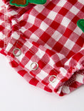 Load image into Gallery viewer, Baby Girls Christmas Outfit – Red Plaid Romper with Tree Bow Accents
