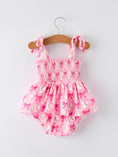 Load image into Gallery viewer, Baby Girl Pink Baseball Bow Print Romper Summer Outfit
