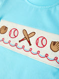 Load image into Gallery viewer, Boys Baseball Embroidery Blue T-shirt and Red Stripe Shorts Set
