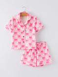 Load image into Gallery viewer, Girls Baseball Bow Print Pajama Set Short Sleeve Pink

