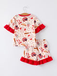 Load image into Gallery viewer, Girls Pajama Set with Red Bows Baseball Print
