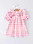 Load image into Gallery viewer, Valentine's Day Pink Plaid Smocked Heart Embroidery Girls Dress
