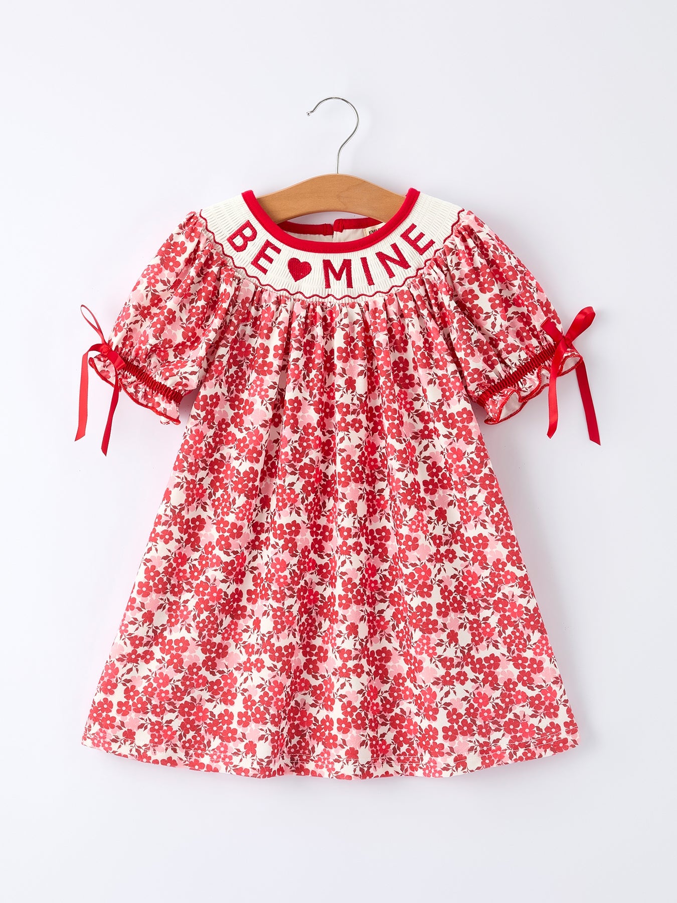 Valentine's Day "BE ❤ MINE" Embroidered Floral Girls' Dress