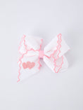 Load image into Gallery viewer, Valentine's Day Heart Embroidered White Girls Bow Hairpin 4 Inch
