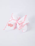 Load image into Gallery viewer, Valentine's Day Heart Embroidered White Girls Bow Hairpin 4 Inch
