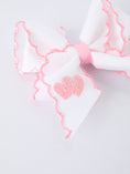 Load image into Gallery viewer, Valentine's Day Heart Embroidered White Girls Bow Hairpin 4 Inch
